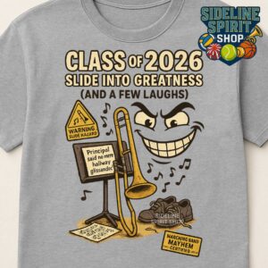Class of 2026 Slide Into Greatness Tee – Funny Band Trombone Shirt (Hallway Glissando)