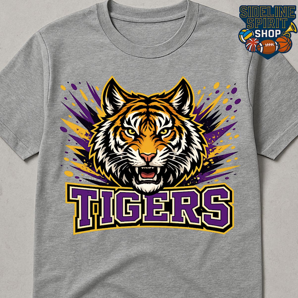 Tigers Fierce Mascot Tee – Purple & Gold School Spirit Shirt