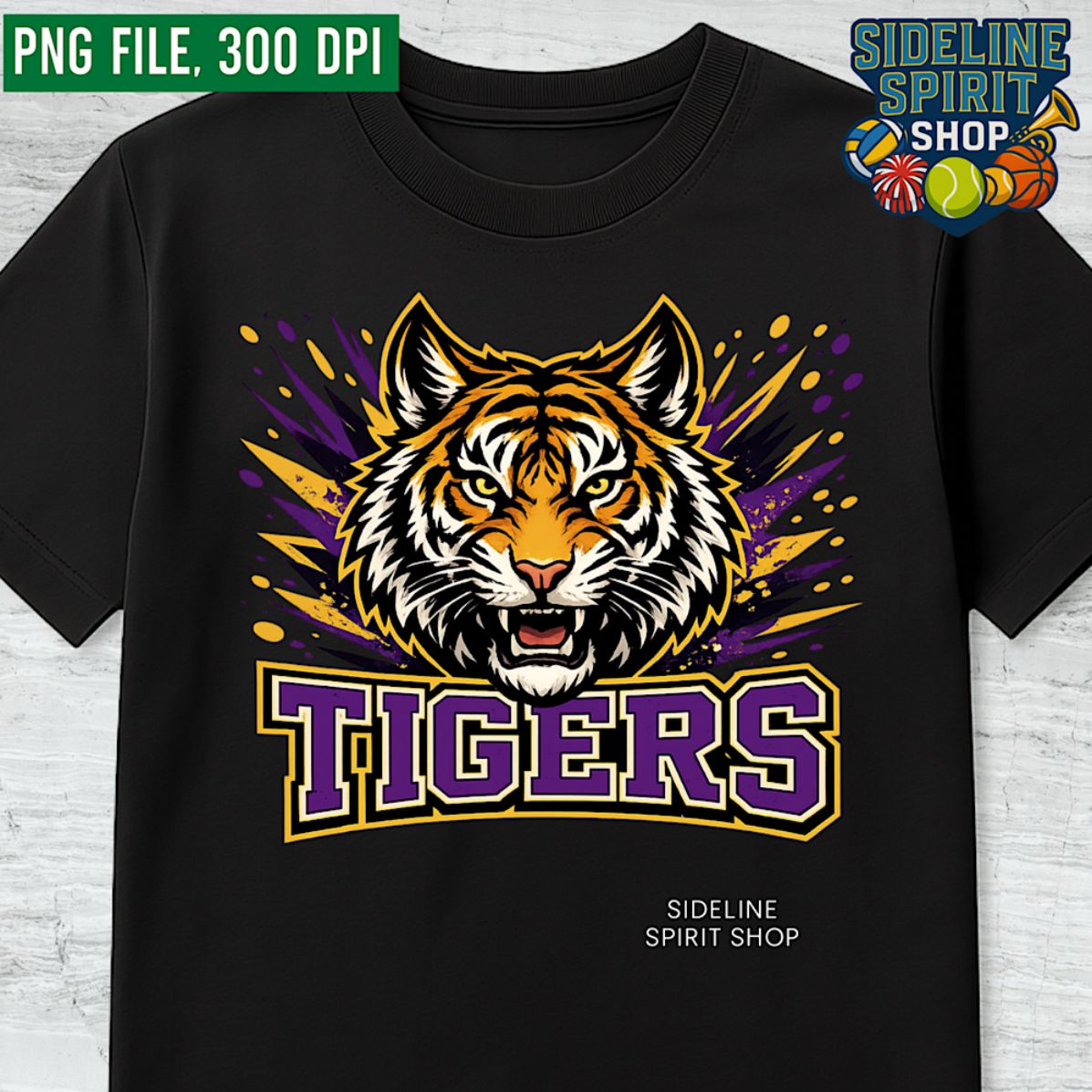Tigers Fierce Mascot Tee – Purple & Gold School Spirit Shirt - Image 2