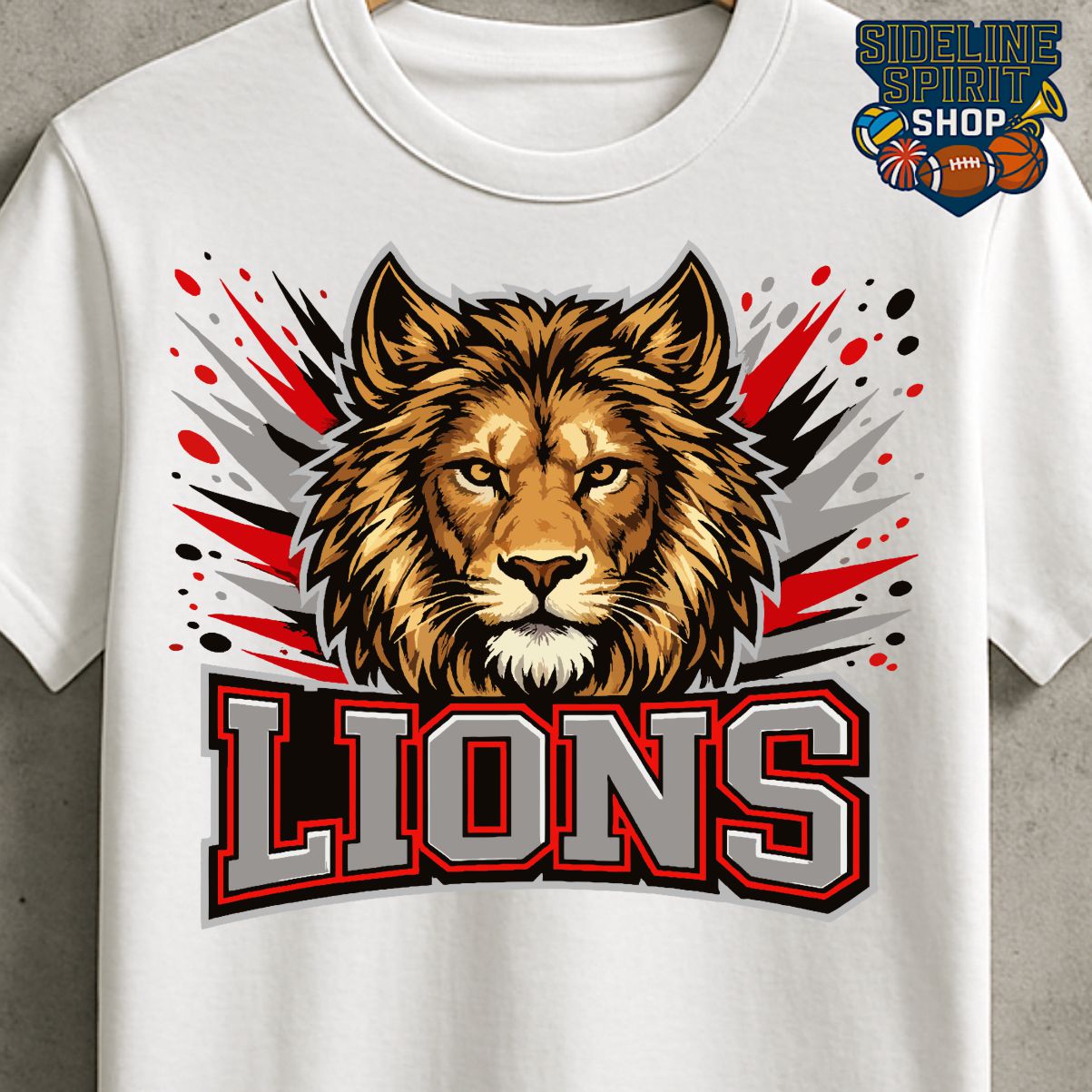 Lions Fierce Mascot Tee – Red & Black School Spirit Shirt