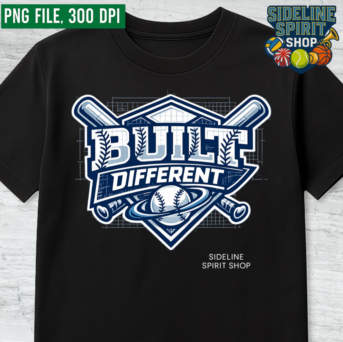 Built Different Baseball Tee – Blueprint Home Plate Bats & Ball Shirt