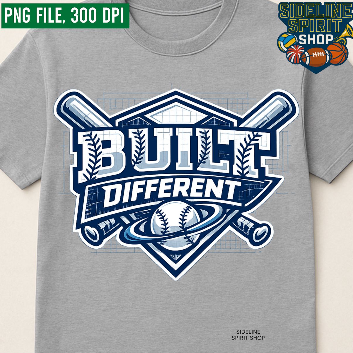 Built Different Baseball Tee – Blueprint Home Plate Bats & Ball Shirt - Image 2
