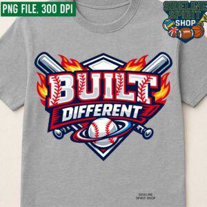 Built Different Baseball Tee – Fire Edition Bats & Ball Game Day Shirt
