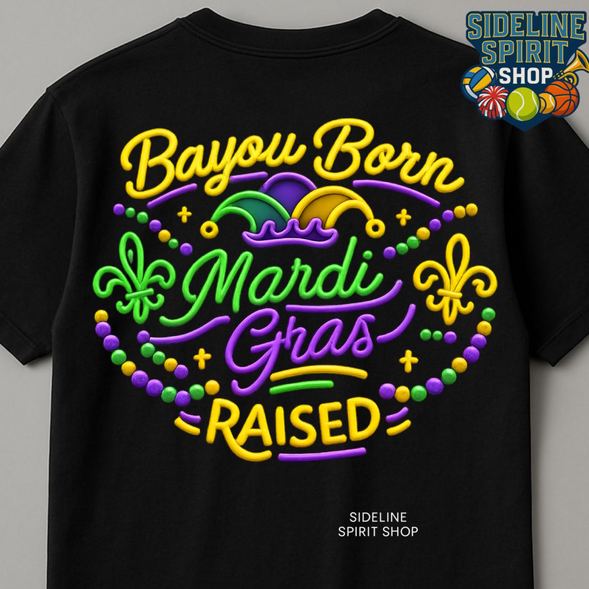 Bayou Born Mardi Gras Raised Tee – Louisiana Beads & Fleur-de-Lis Carnival Shirt