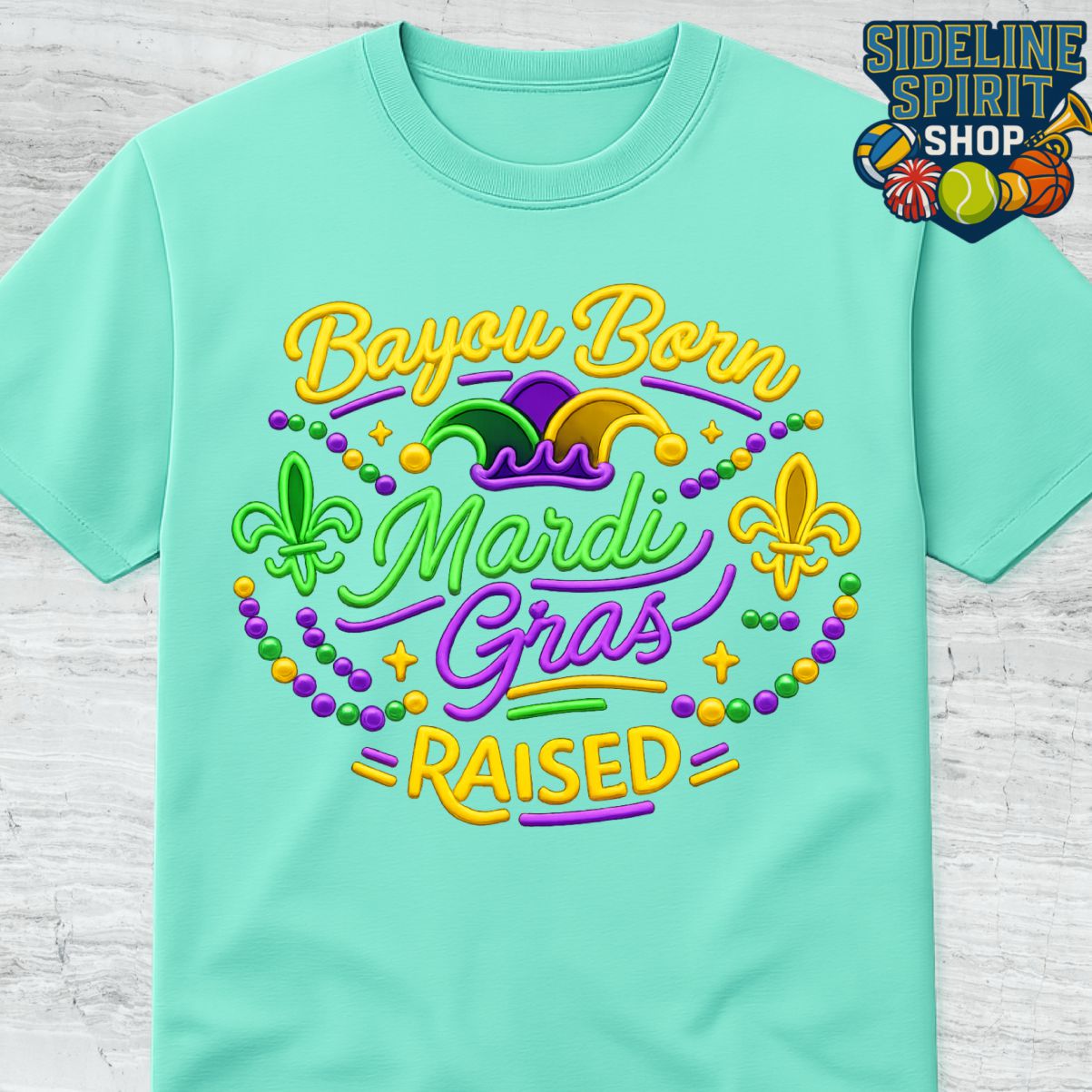 Bayou Born Mardi Gras Raised Tee – Louisiana Beads & Fleur-de-Lis Carnival Shirt - Image 2